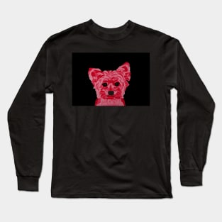 Red Yorkie over Black Long Sleeve T-Shirt